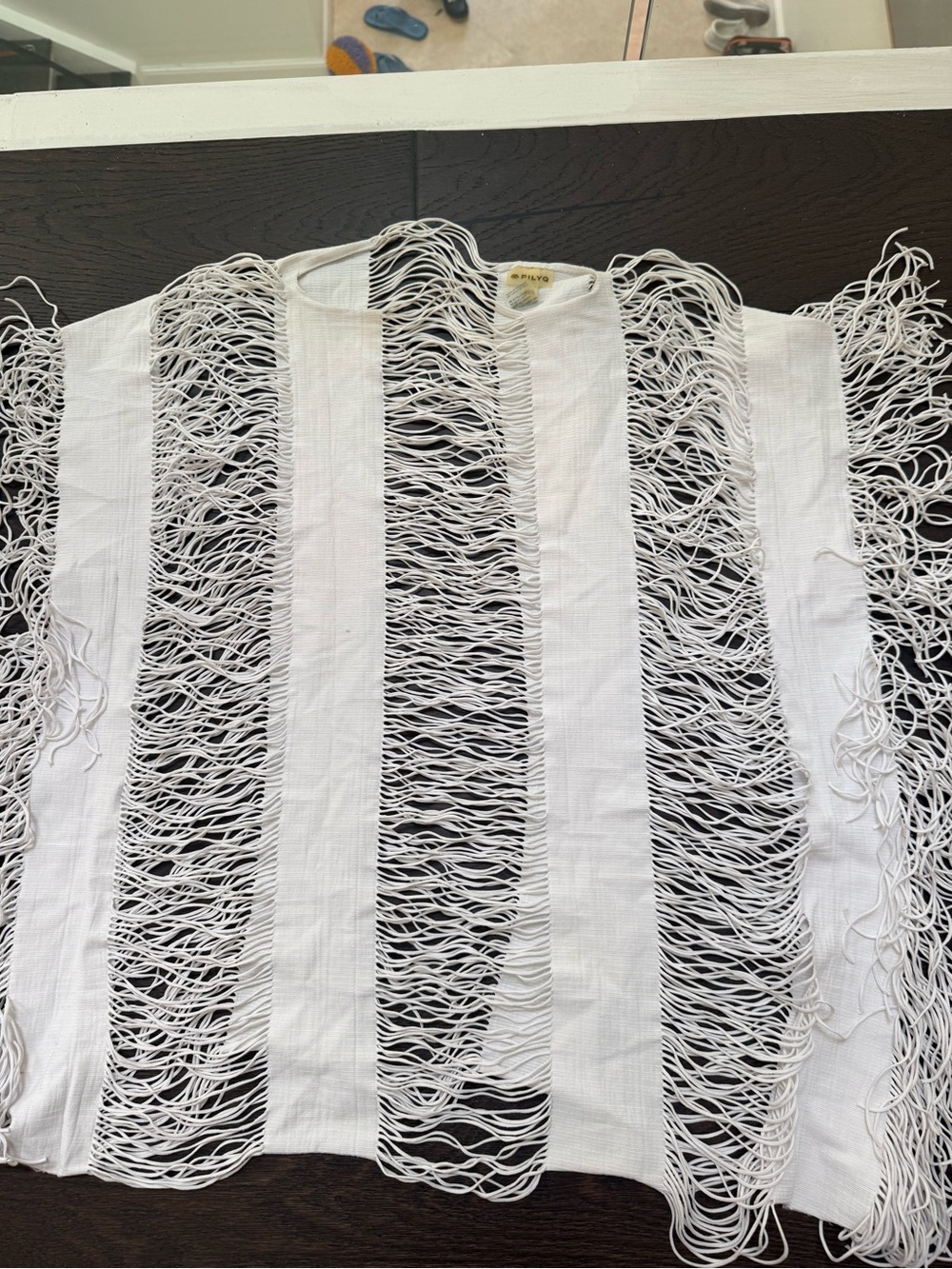 Pilyq White Fringe Stripe Swim Coverup